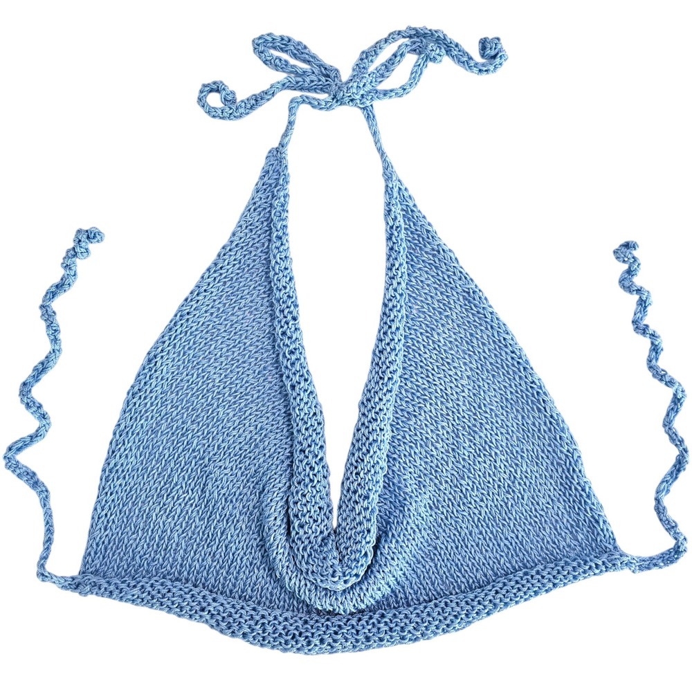 Handmade Knit Halter Top Blue, Small to Medium, Boho Festival Wear, Rave Clothes - Picture 3 of 8